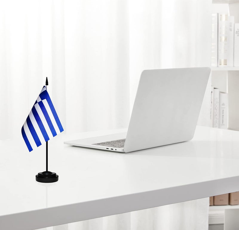 BCLin Greece Desk Flag Set, 2 Pack Greek Table Office Flags, Small Mini Desktop Flag With 12" Solid Black Pole, Black Base, Miniature Desktop Flag - Image 5